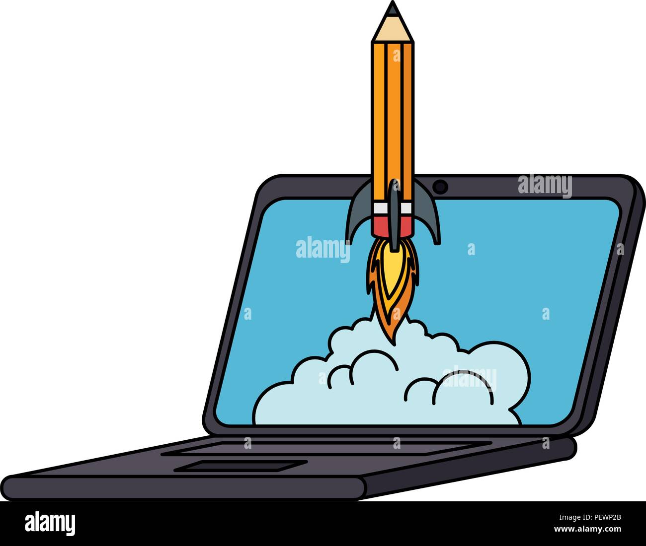 pencil rocket start up in laptop Stock Vector Image & Art - Alamy