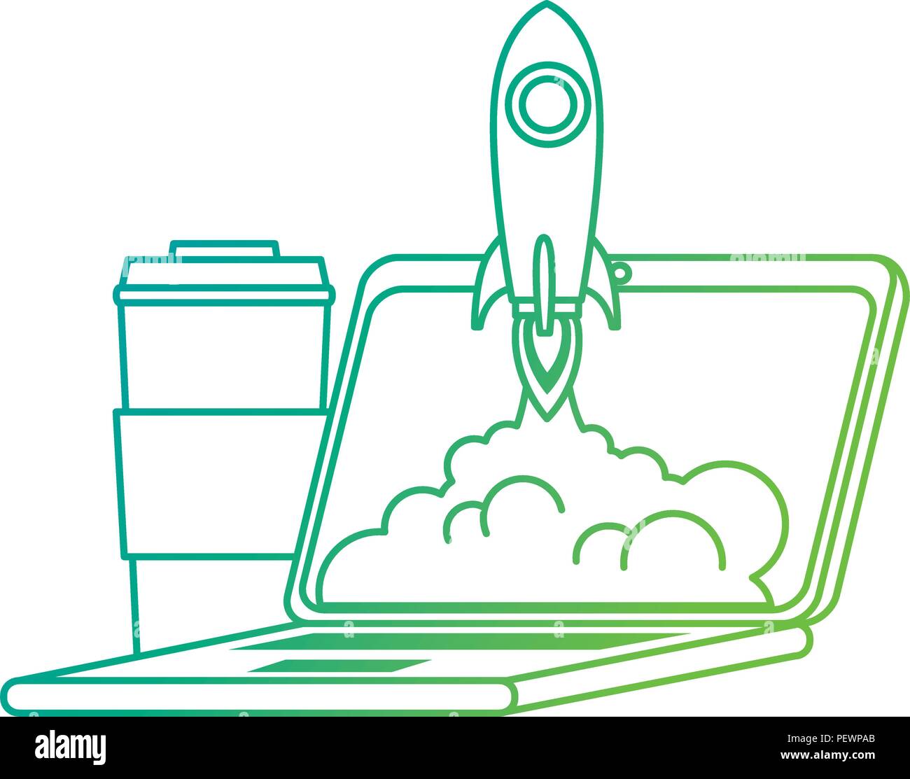 rocket start up in laptop with coffee Stock Vector Image & Art - Alamy