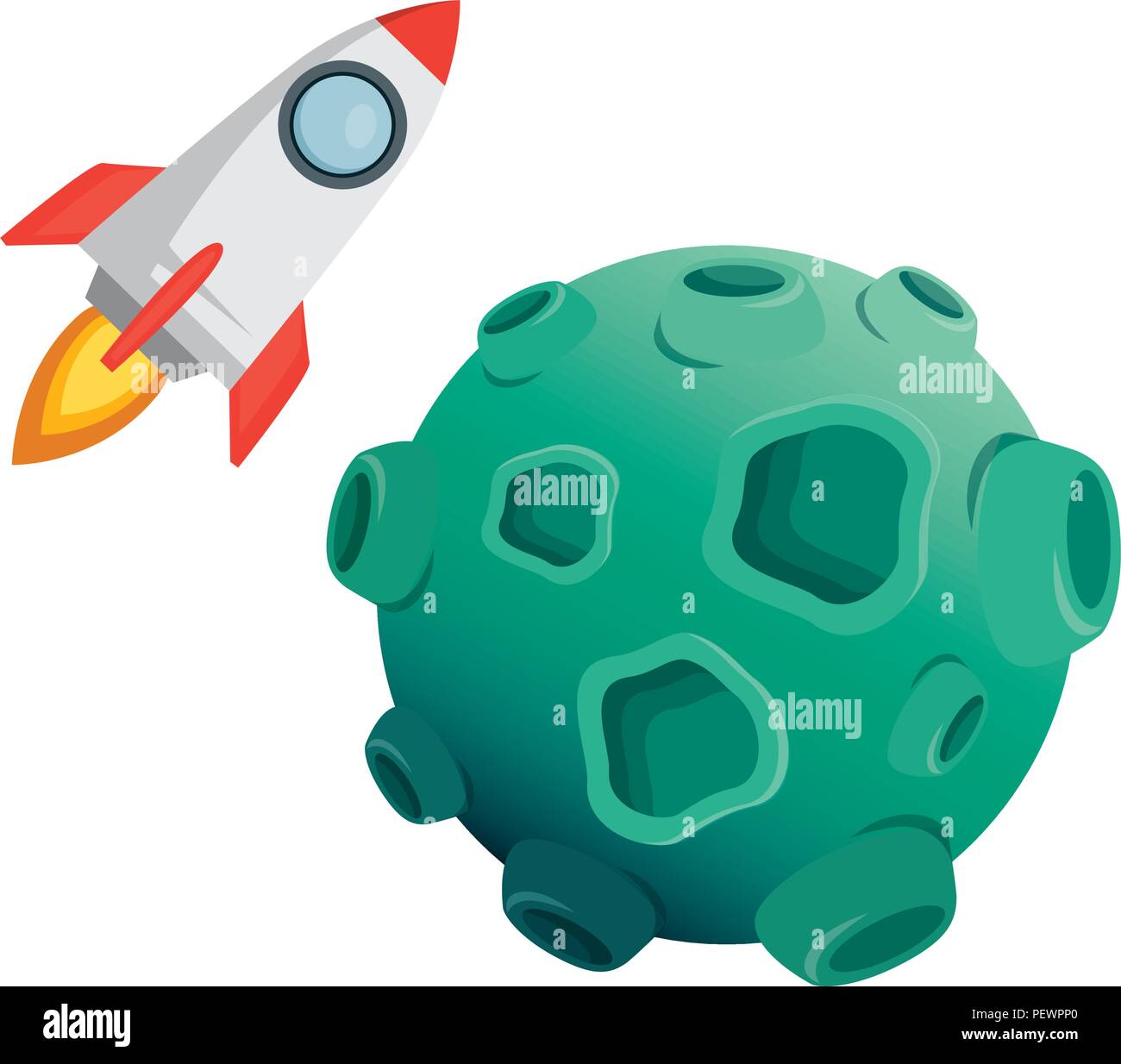 asteroid with craters and rocket flying Stock Vector