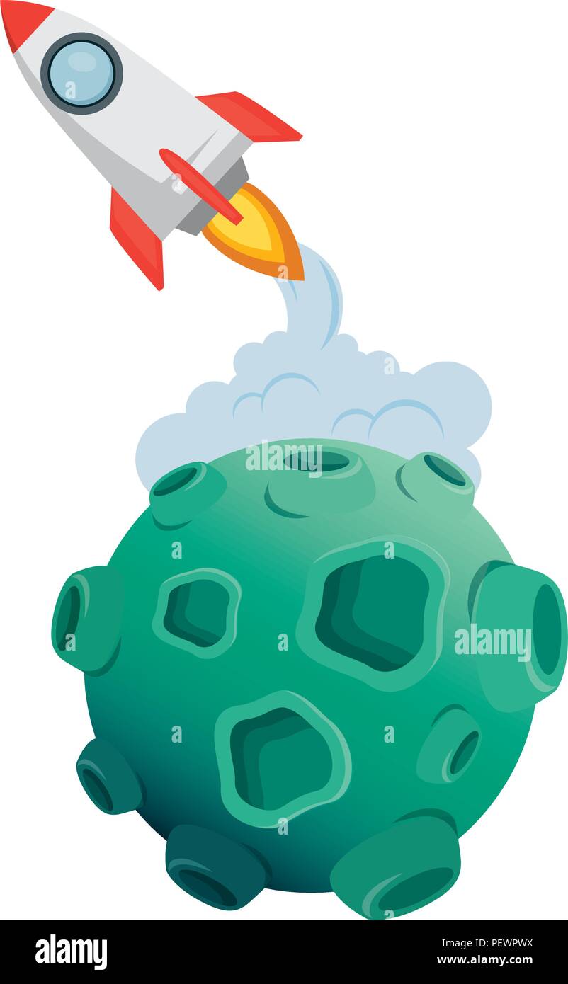 asteroid with craters and rocket flying Stock Vector