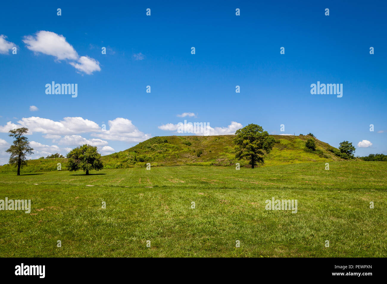 Monks Mound at Cahokia Mounds State Park. Stock Photo