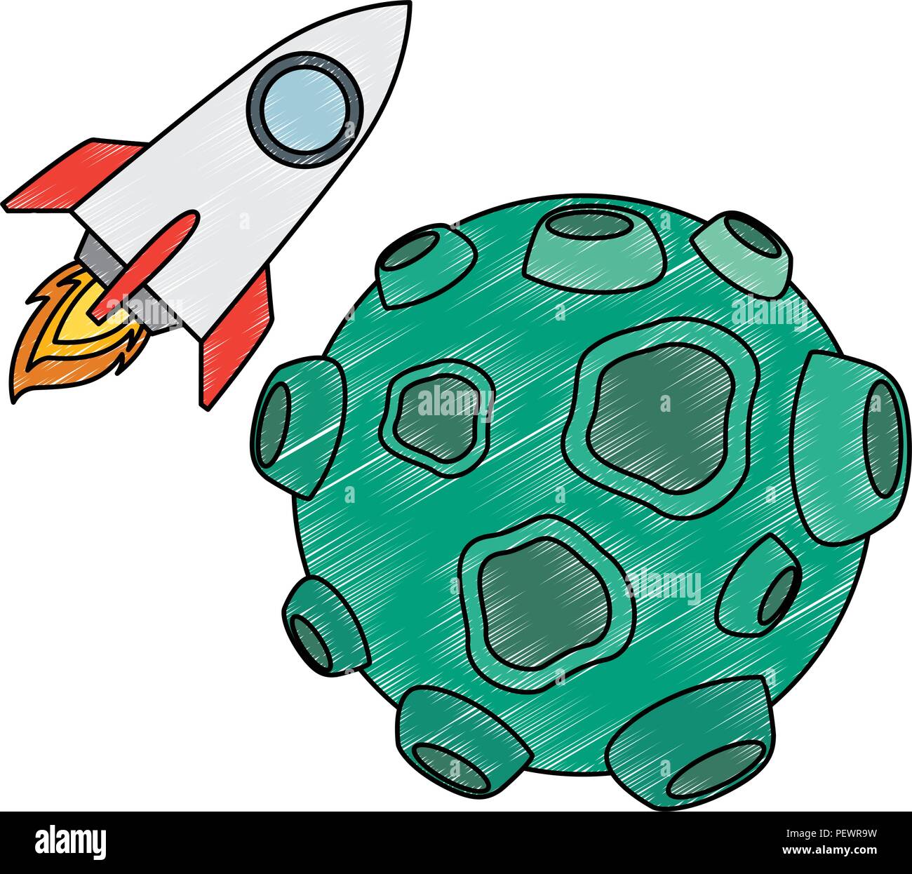 asteroid with craters and rocket flying Stock Vector