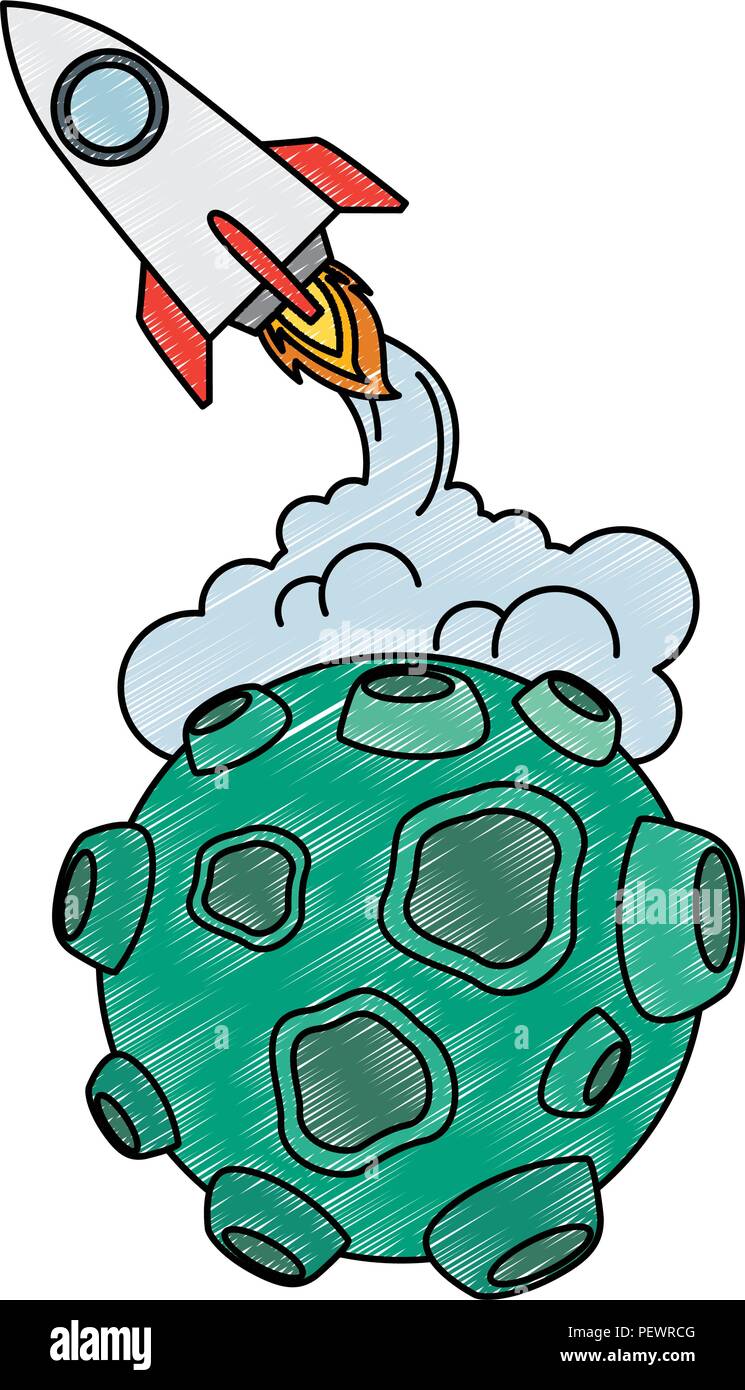 asteroid with craters and rocket flying Stock Vector