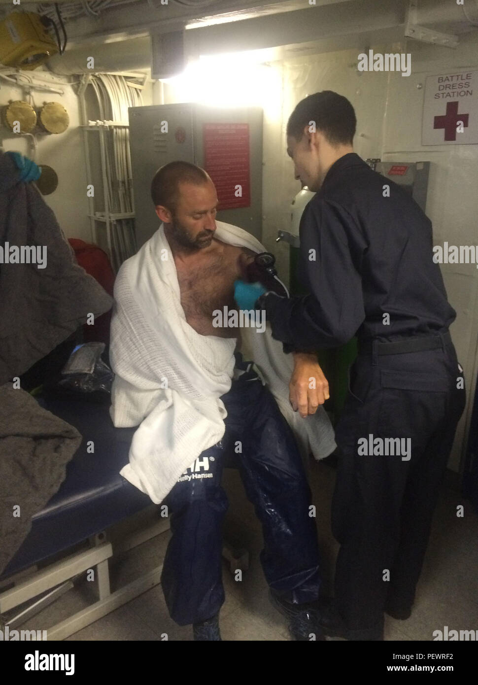 160207NXK202001 ATLANTIC OCEAN (Feb. 7, 2016) A rescued mariner has