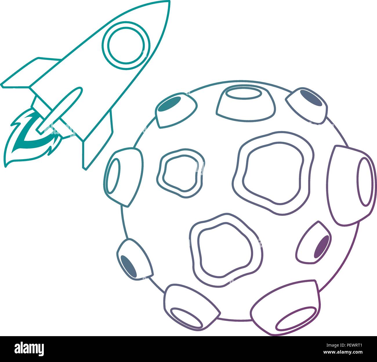 asteroid with craters and rocket flying Stock Vector
