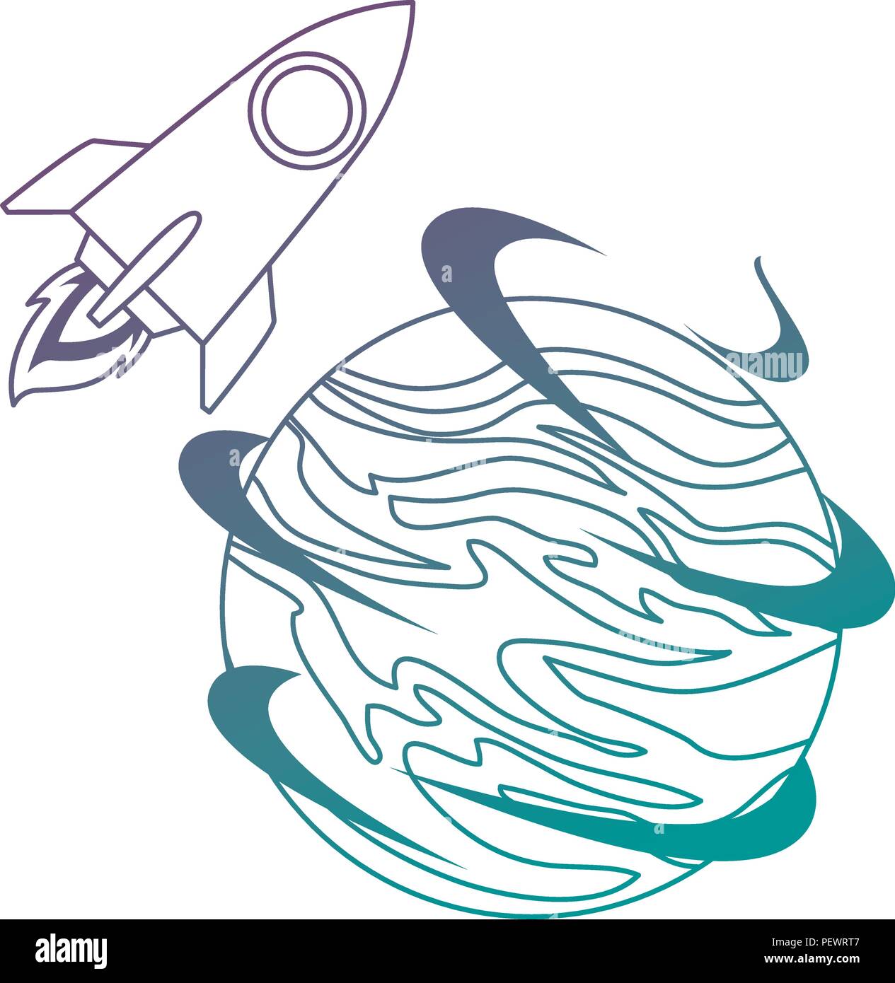 universe planet with rocket flying Stock Vector