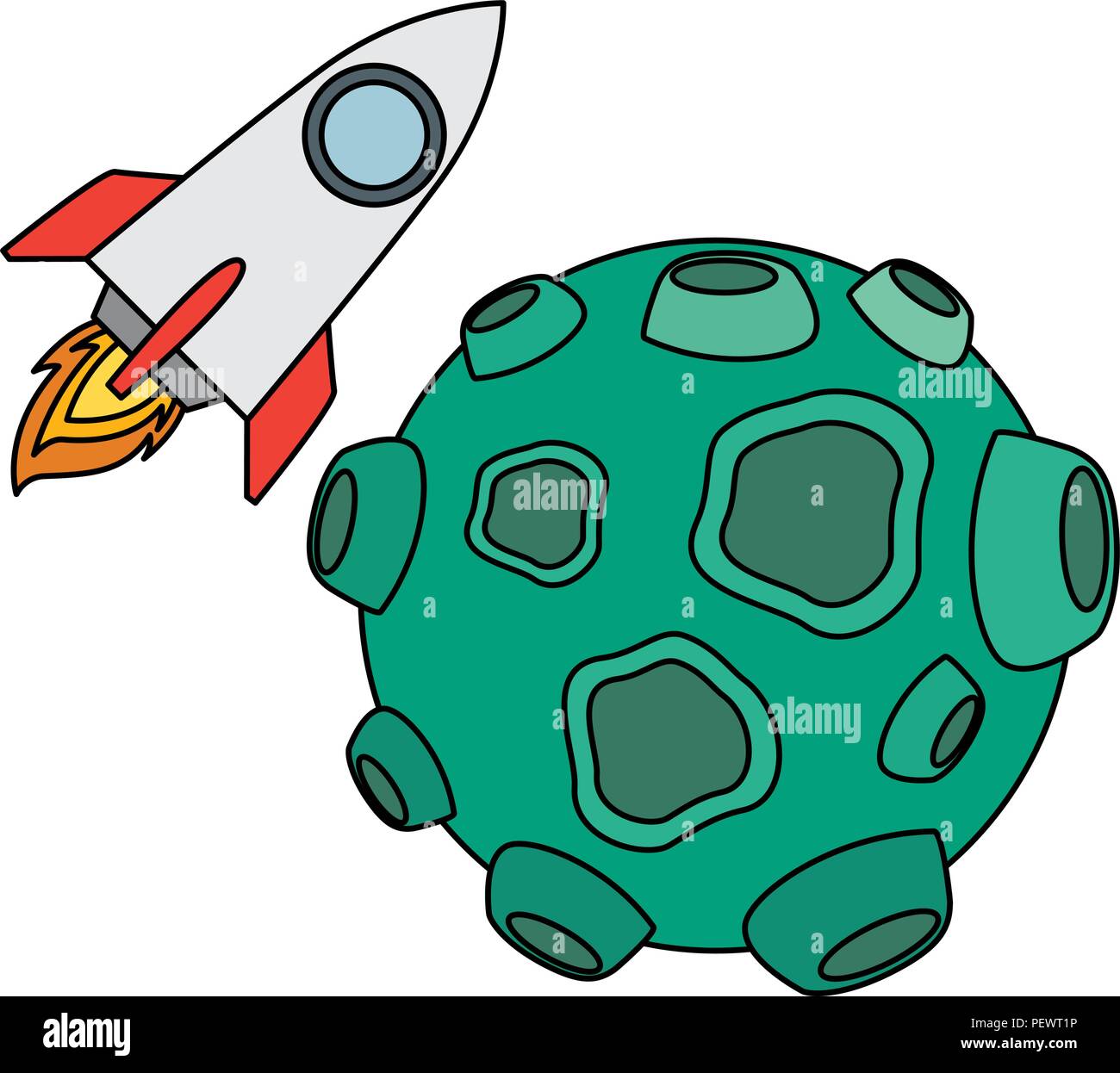 asteroid with craters and rocket flying Stock Vector