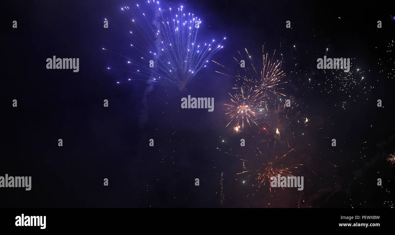 Firework. Celebratory bright firework in a night sky Stock Photo