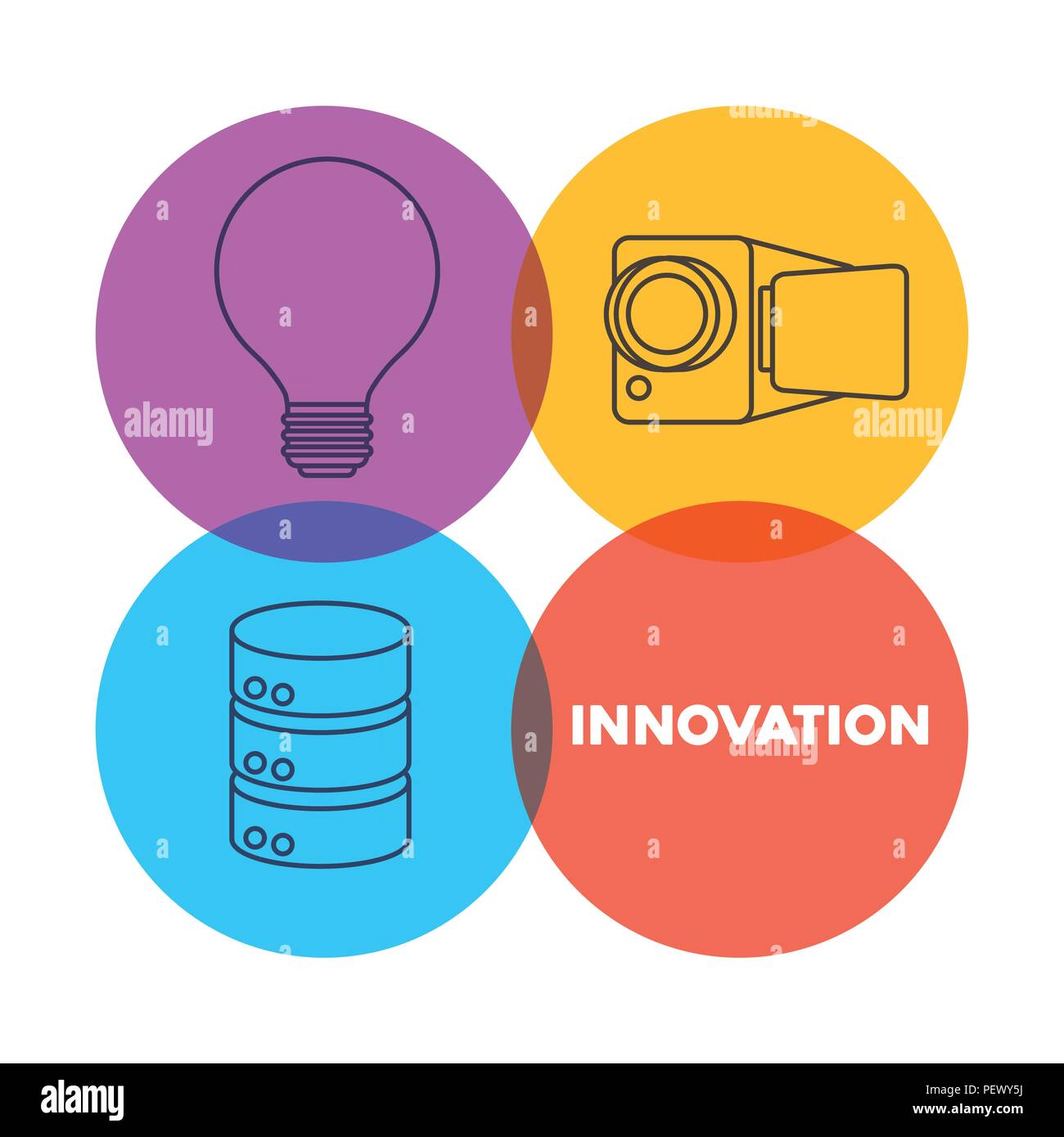 icon set of innovation and technology concept over colorful circles and ...