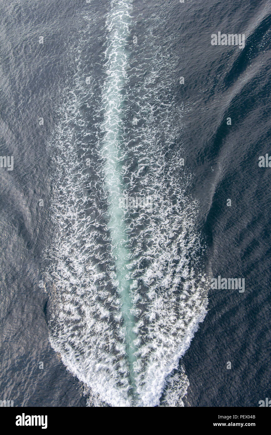 Trail of a motorboat on the water, aerial view Stock Photo - Alamy