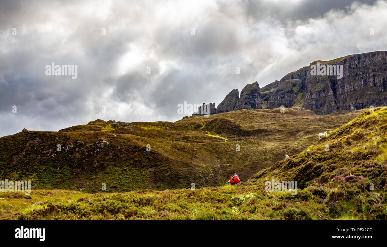 Quiraing Hiking Trail Landscape on the Isle of Skye Scotland Nature Experience Hebrides Island Stock Photo