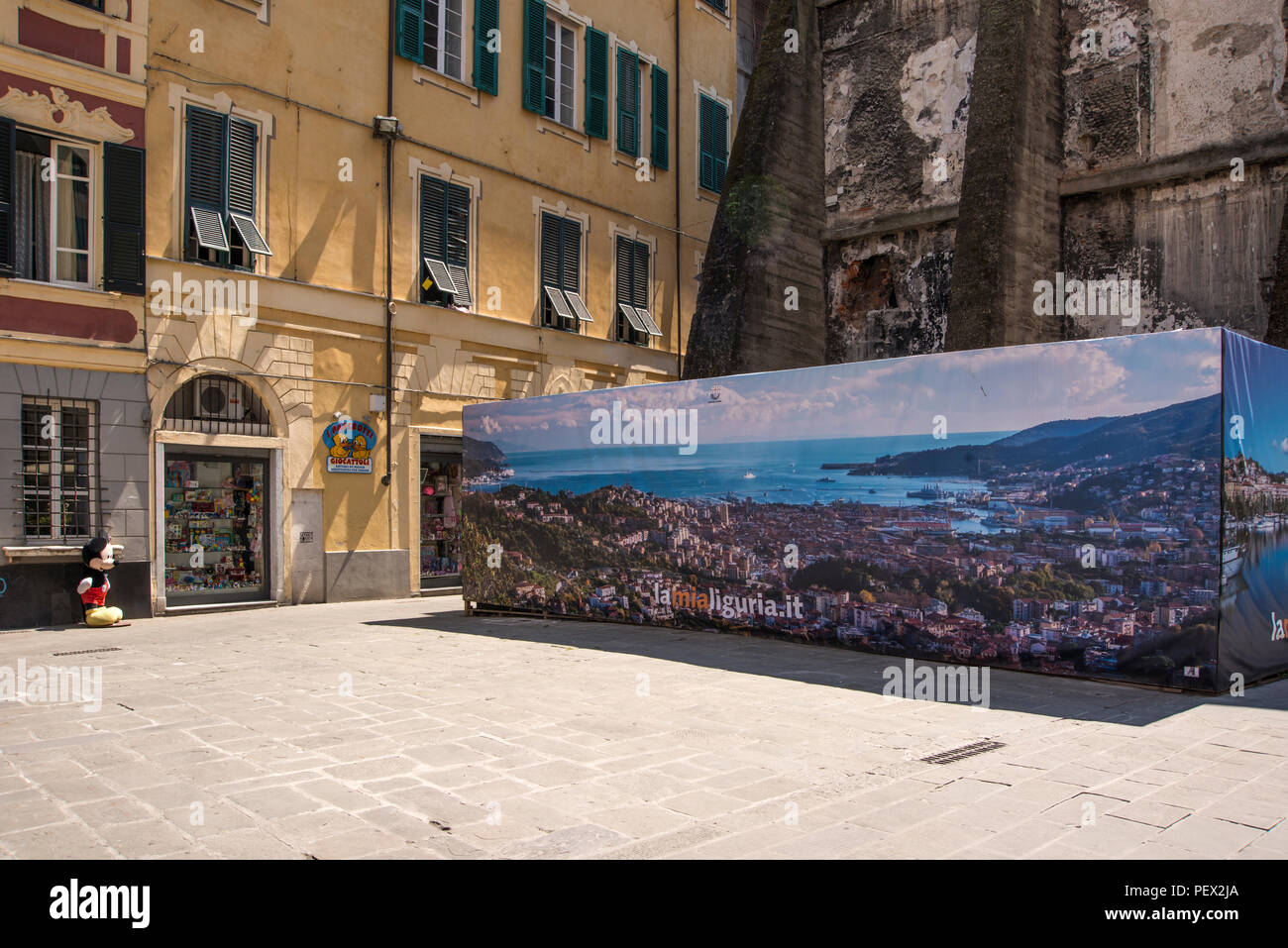 A billboard promoting tourism in Liguria region installed in the street of La Spezia, Liguria, Italy Stock Photo