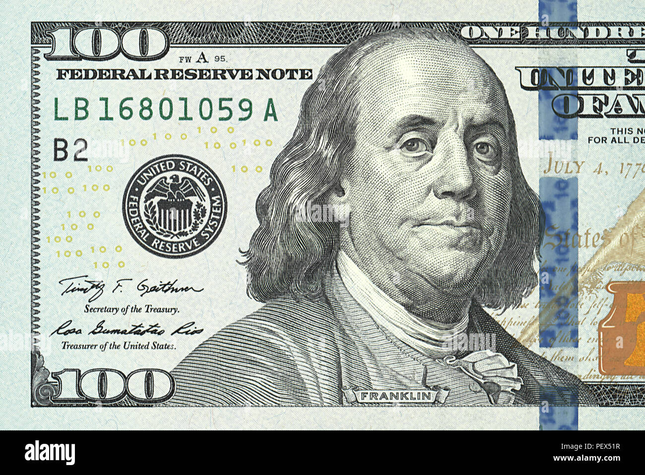 One Hundred Dollars Bill Closeup Detailed Image Stock Photo Alamy