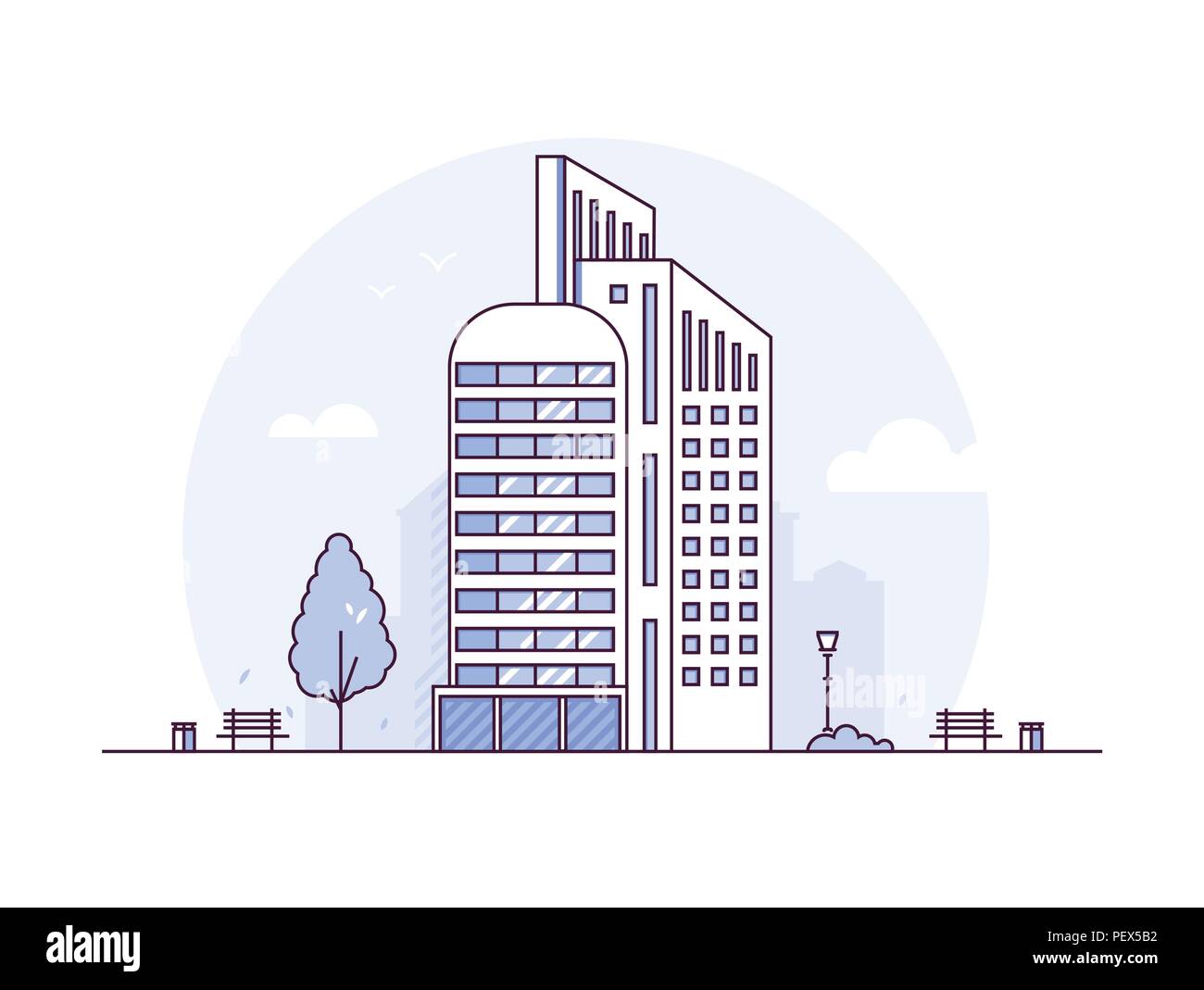 Urban landscape - modern thin line design style vector illustration ...