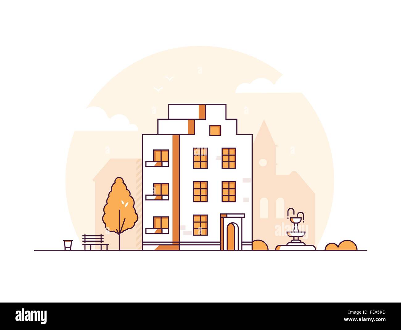 Apartment house - modern thin line design style vector illustration Stock Vector