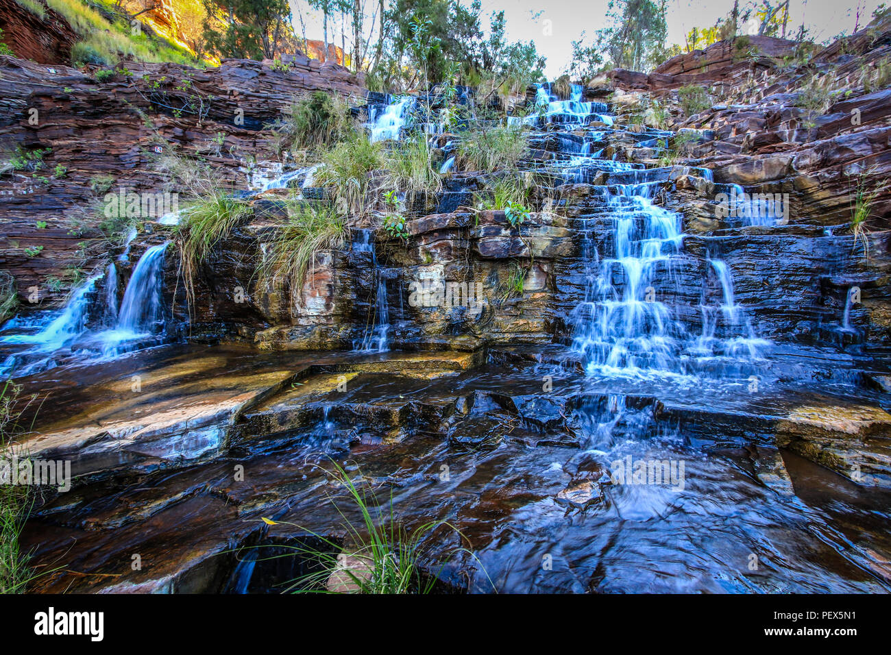 Water flowing down rocky waterfall Stock Photo - Alamy