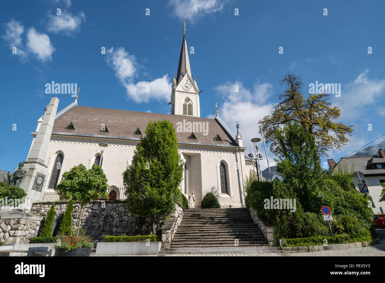 panoramic view of the Stadtpfarrkirche church in Hermagor, Carinthia, Austria Stock Photo