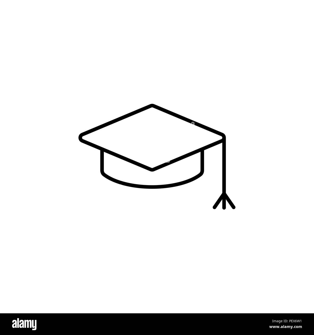 Graduation hat cap line art icon black on white background Stock Vector