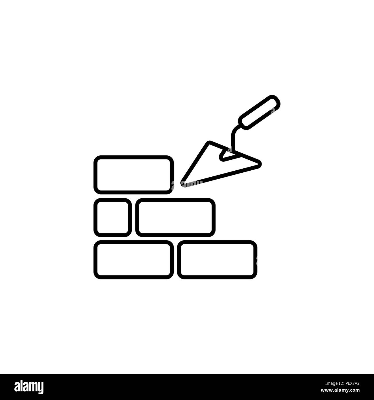 Vector line icons brickwork and building trowel Stock Vector