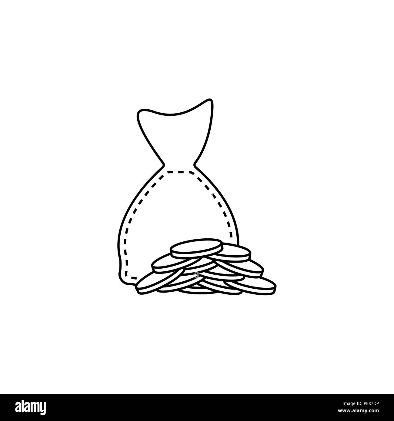 money icon line. Bag and coins black on white background Stock Vector ...