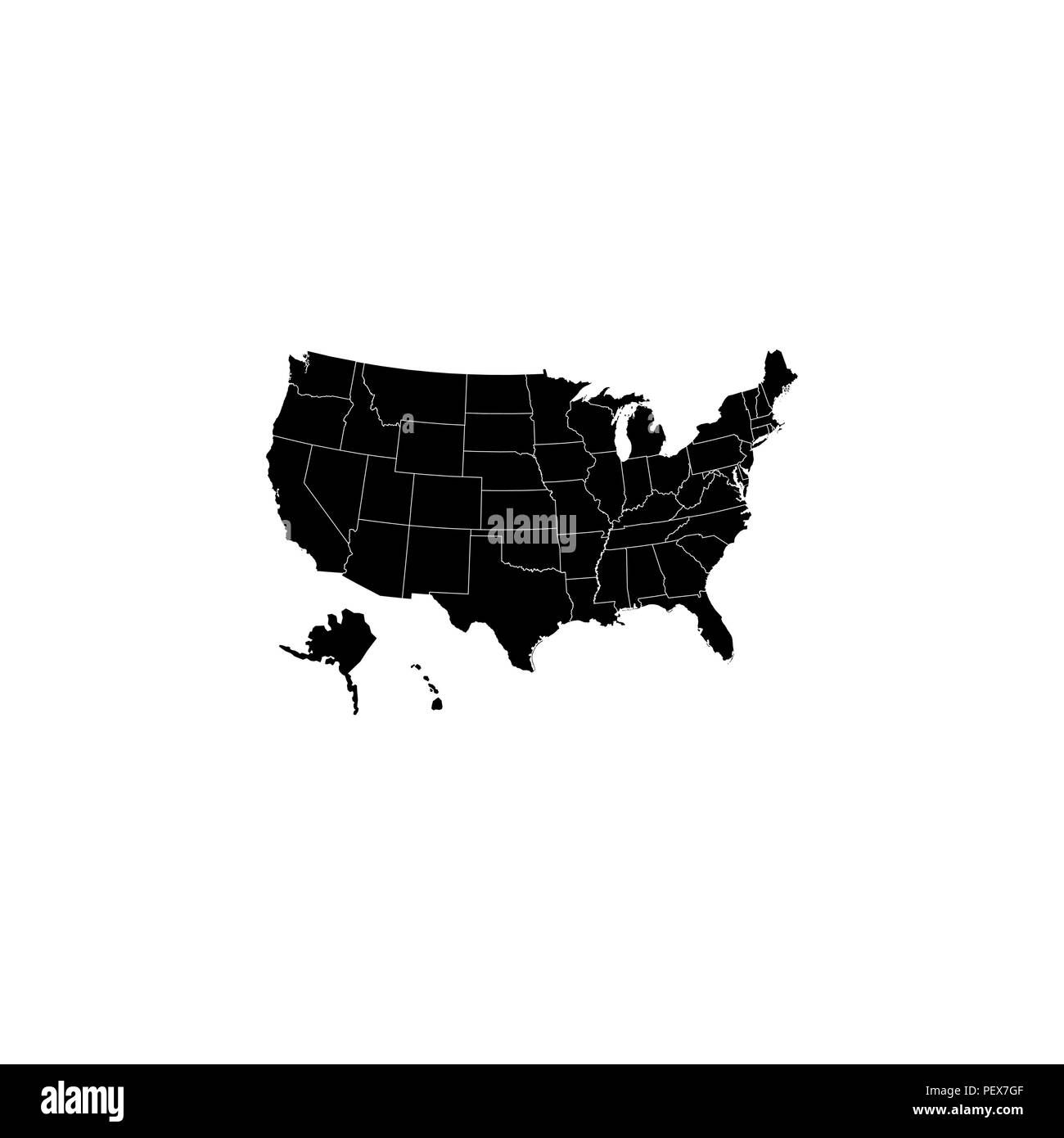 Map USA with federal states black on white background Stock Vector