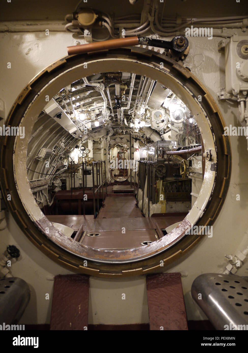 Inside view of the Lembit submarine, built for the Estonian Navy in 1937, now exposed in Estonian Maritime museum in Tallinn Stock Photo