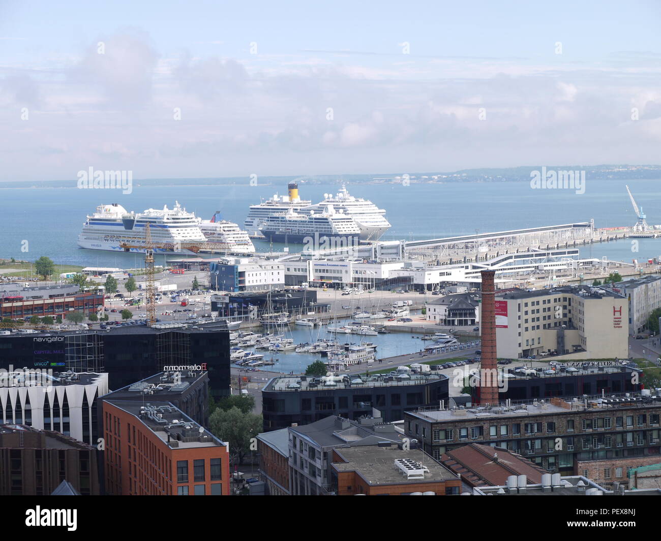 Ferries and port of Tallinn from above Stock Photo