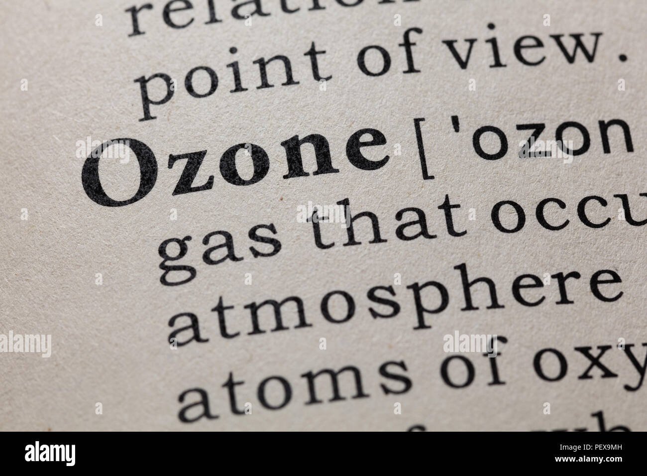 Fake Dictionary, Dictionary definition of the word ozone. including key descriptive words. Stock Photo