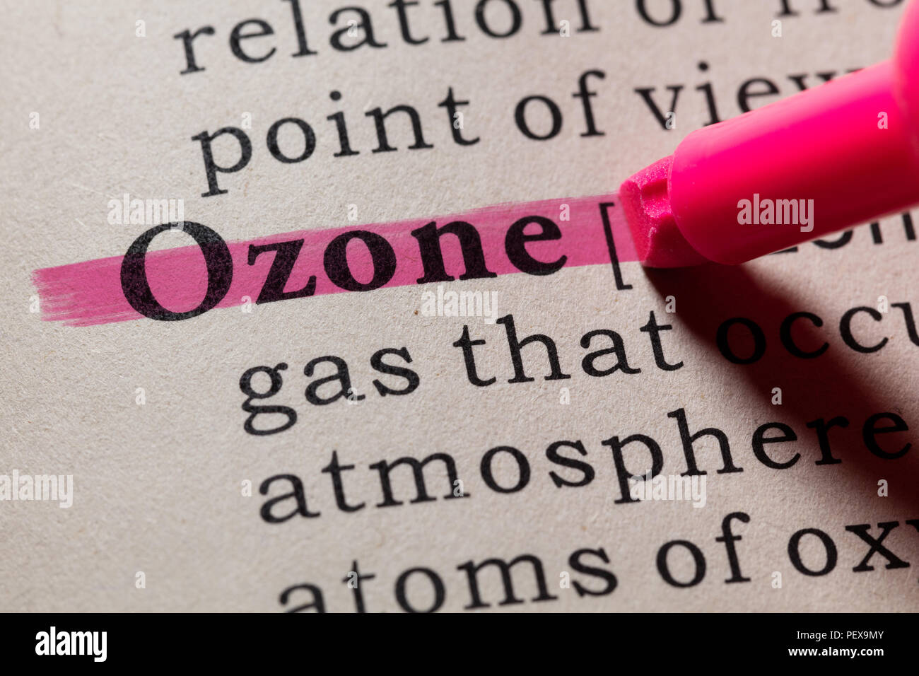 Fake Dictionary, Dictionary definition of the word ozone. including key descriptive words. Stock Photo