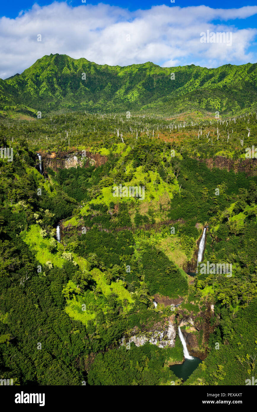 Kahili Falls (aerial), Hanapepe Valley, Kauai, Hawaii USA Stock Photo