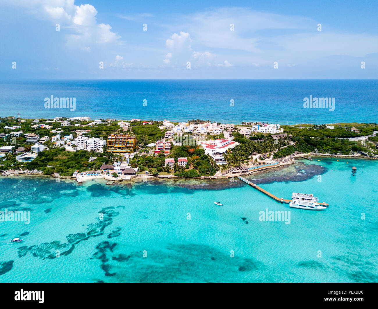 An aerial view of Isla Mujeres in Cancun, Mexico Stock Photo