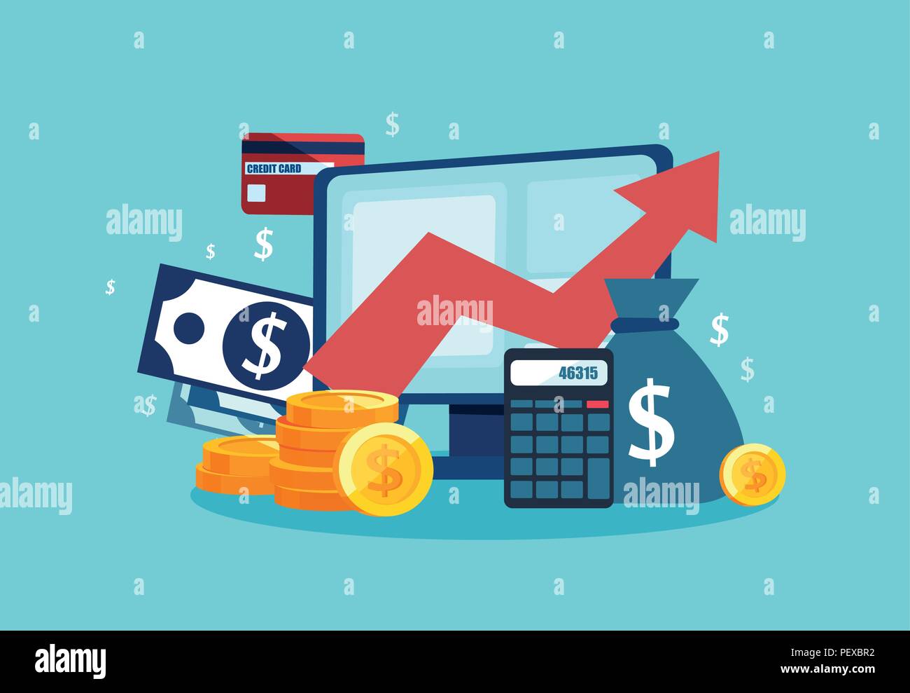 Vector concept of financial investment, tools with growth report ...