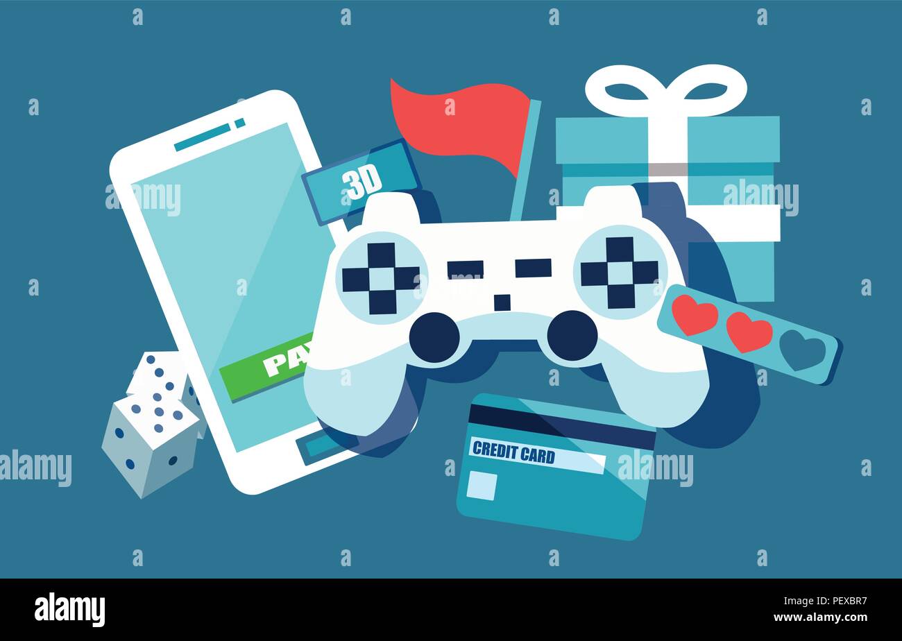 Vector concept depicting freemium business model, free of charge to play apps and games, paying for extra features and services Stock Vector
