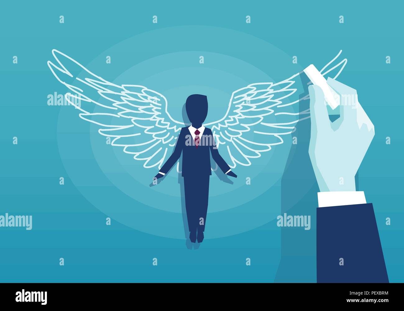 Vector of a business man with wings on blue background Stock Vector