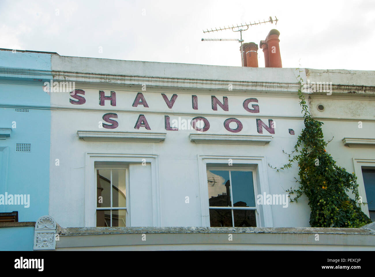 London, UK, 25 July 2018 Shaving saloon sign in Stockwell Green Stock