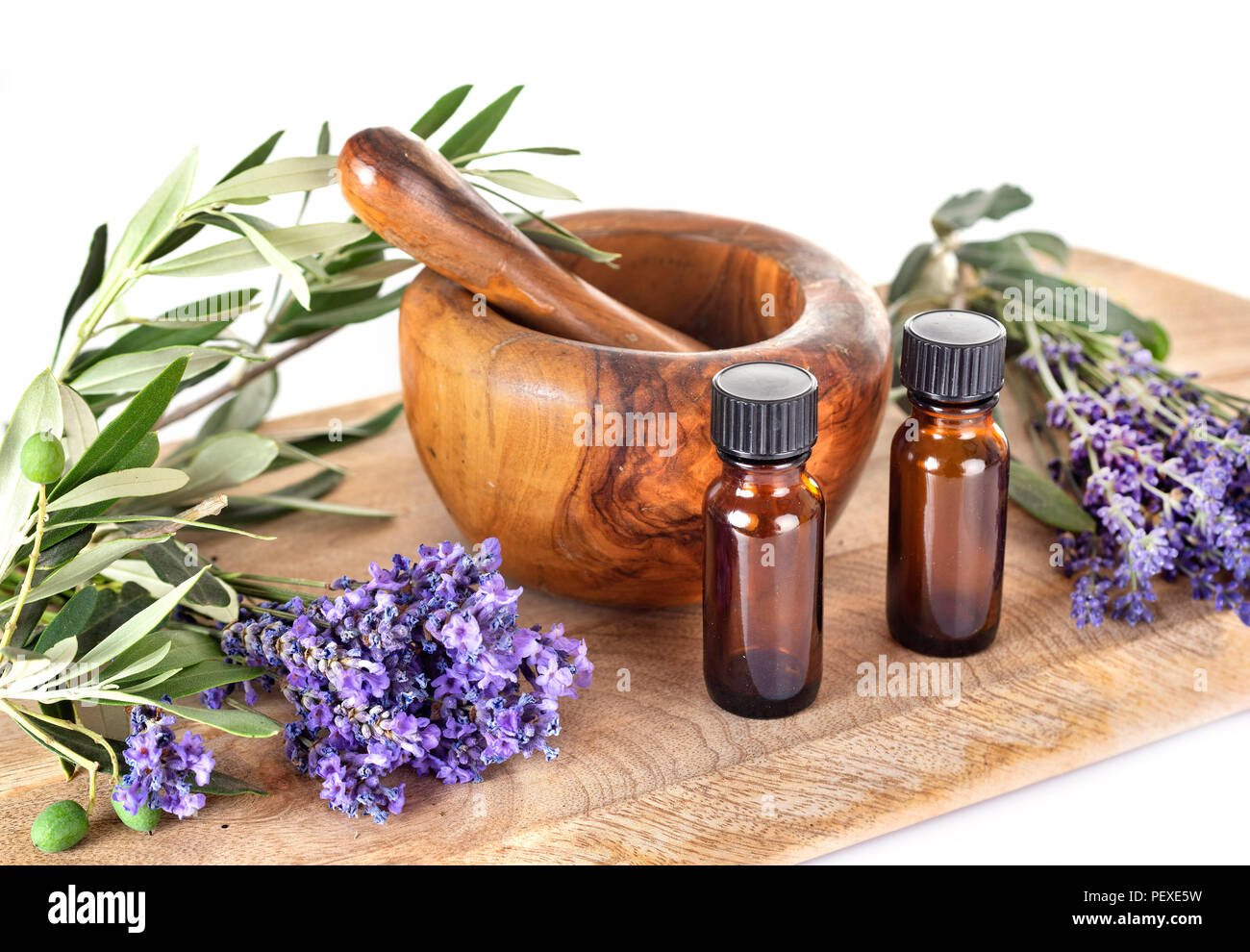 lavender and essential oils in front of white background Stock Photo ...