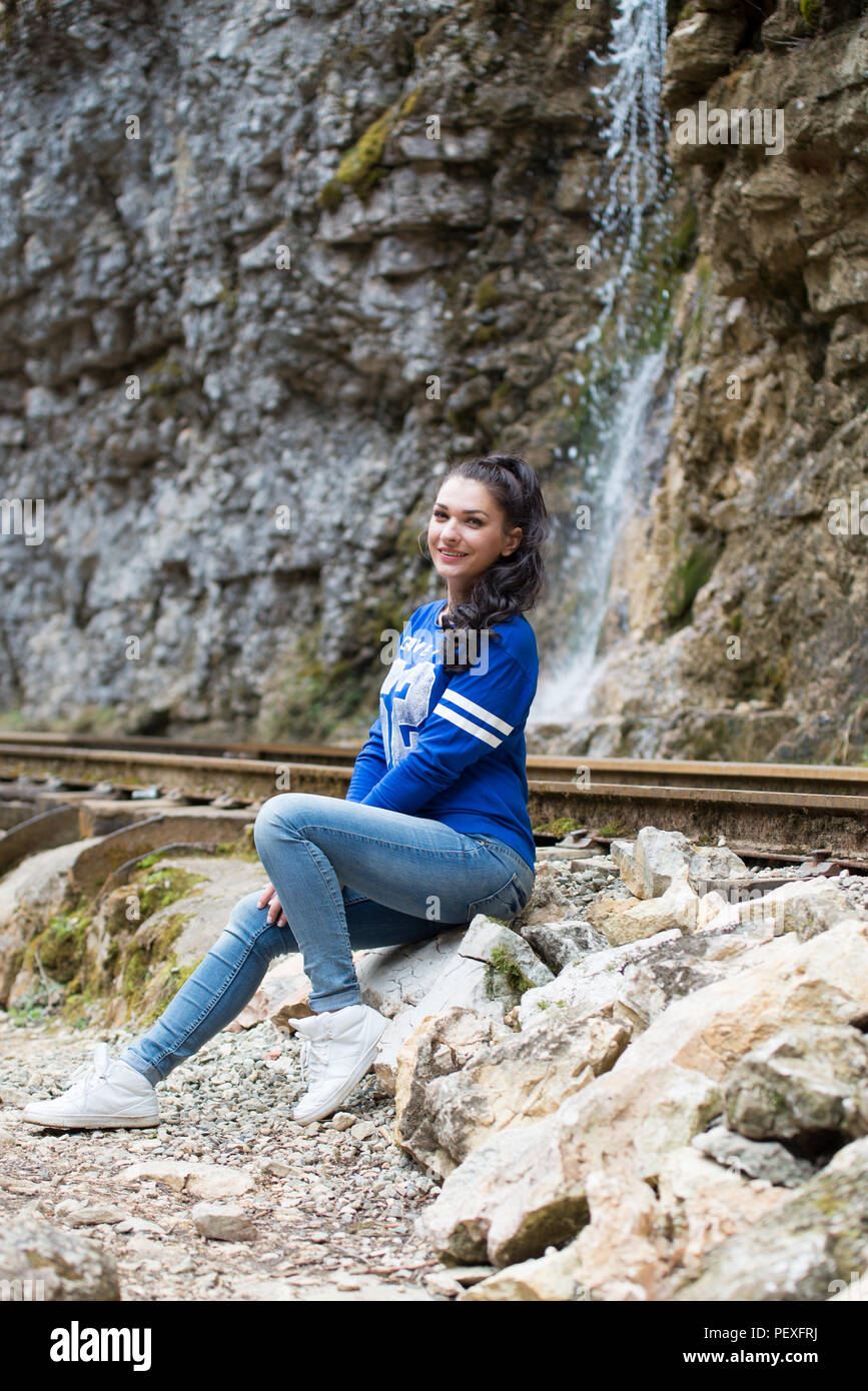 Portrait of a beautiful young girl on nature Stock Photo - Alamy