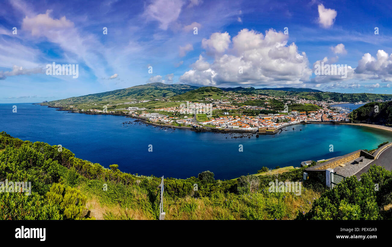 Panorma view on the city of horta on the island Faial Azores which is