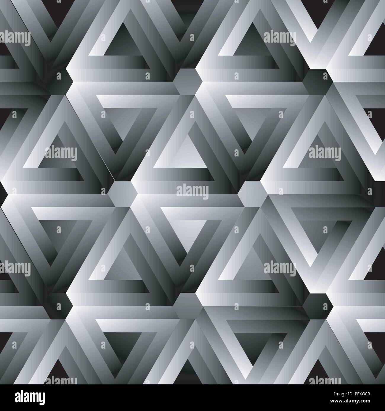 Hexagon kaleidoscope optical illusion forming penrose triangles Stock Vector