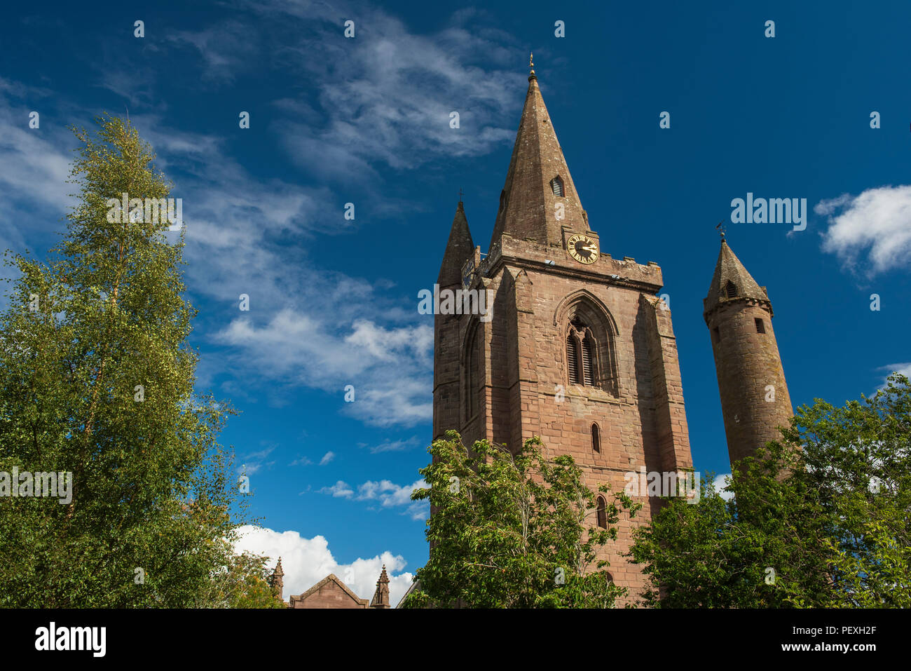 Brechin Cathedral and Brechin Round Tower, Angus, Scotland. Stock Photo