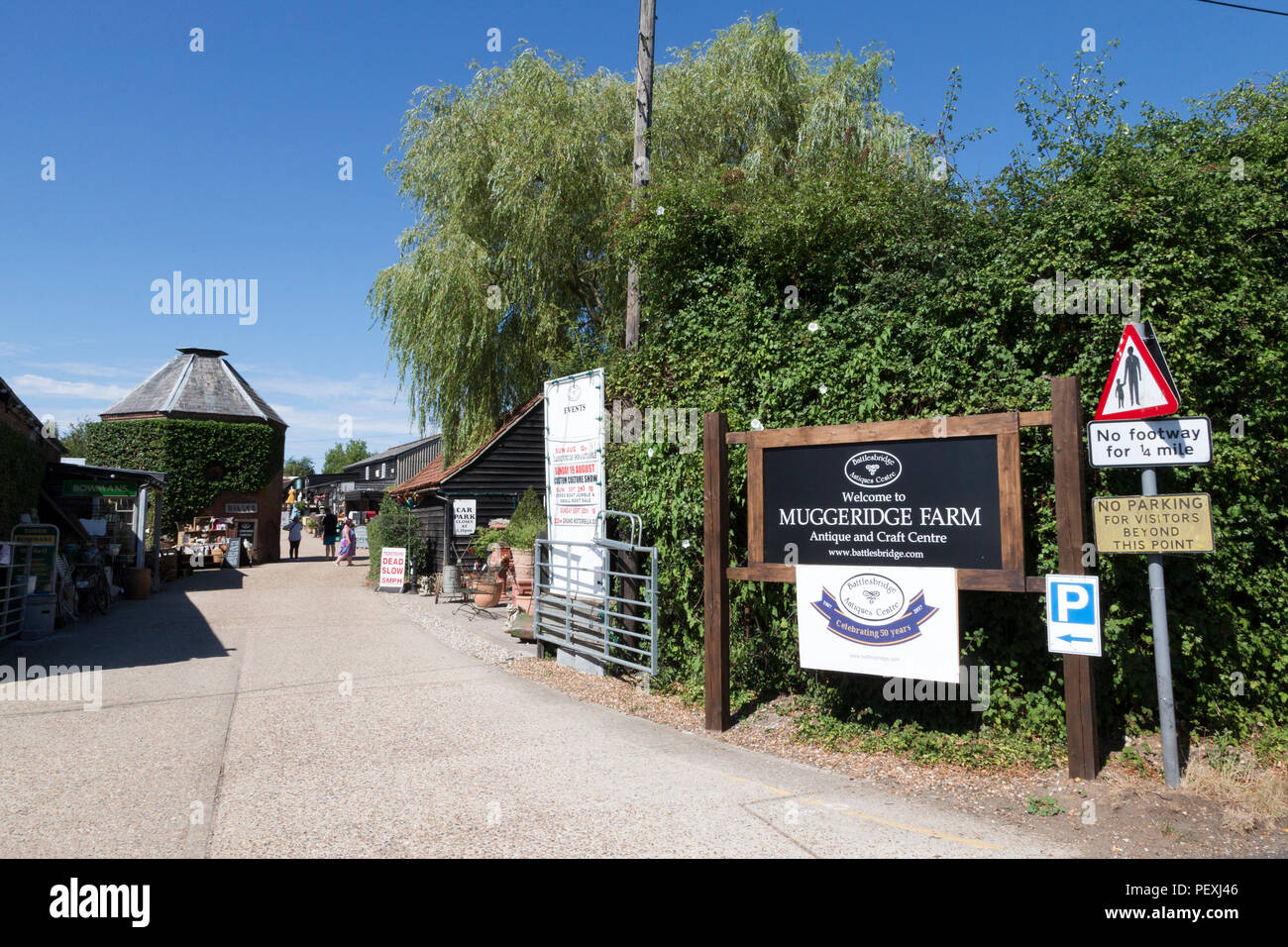 Entrance to Muggeridge Farm antiques centre at Battlesbridge, village in Essex, UK. Stock Photo