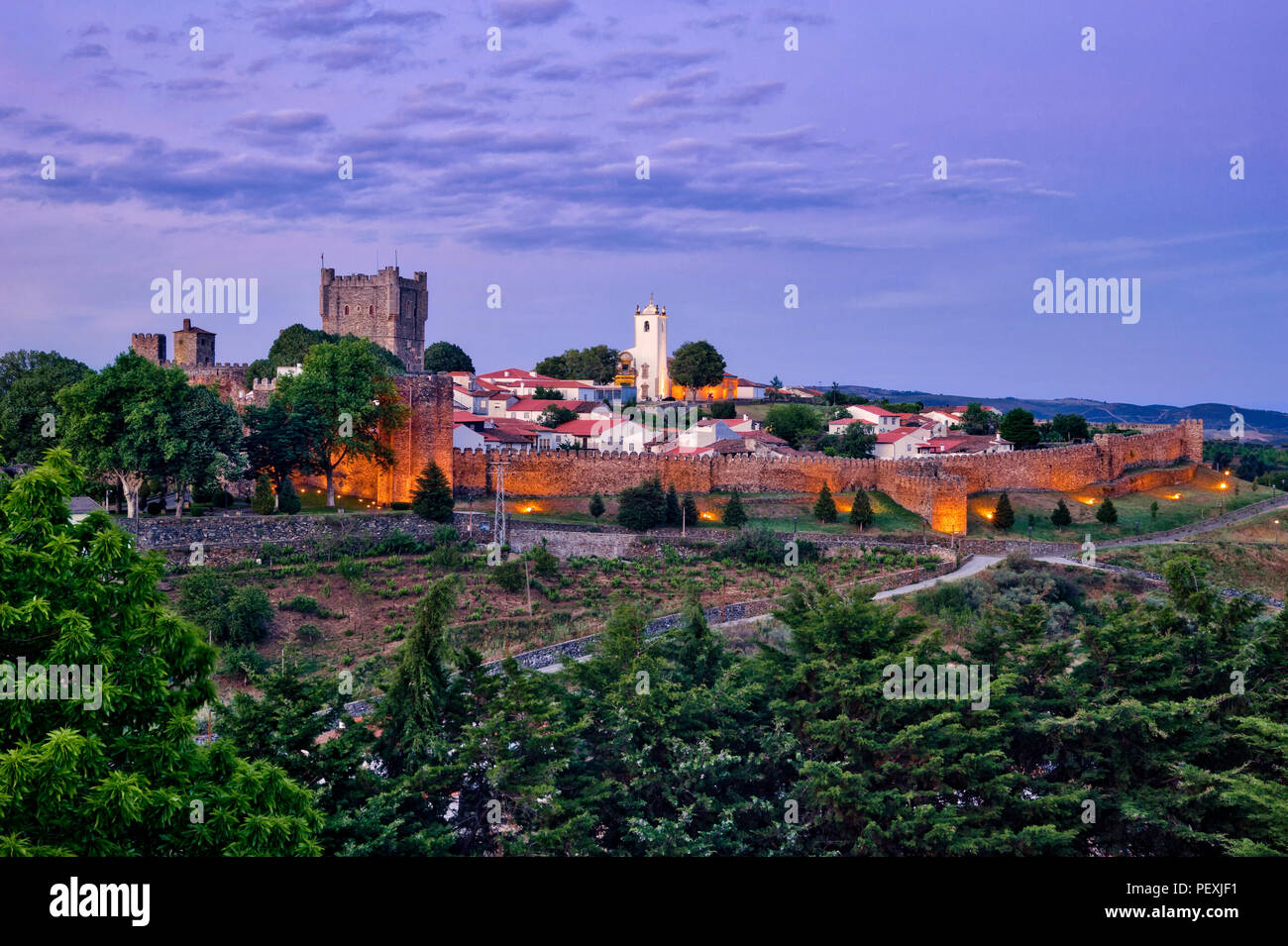 North Portugal, the Trás-os-Montes district, Braganca castle and old town, evening light Stock Photo