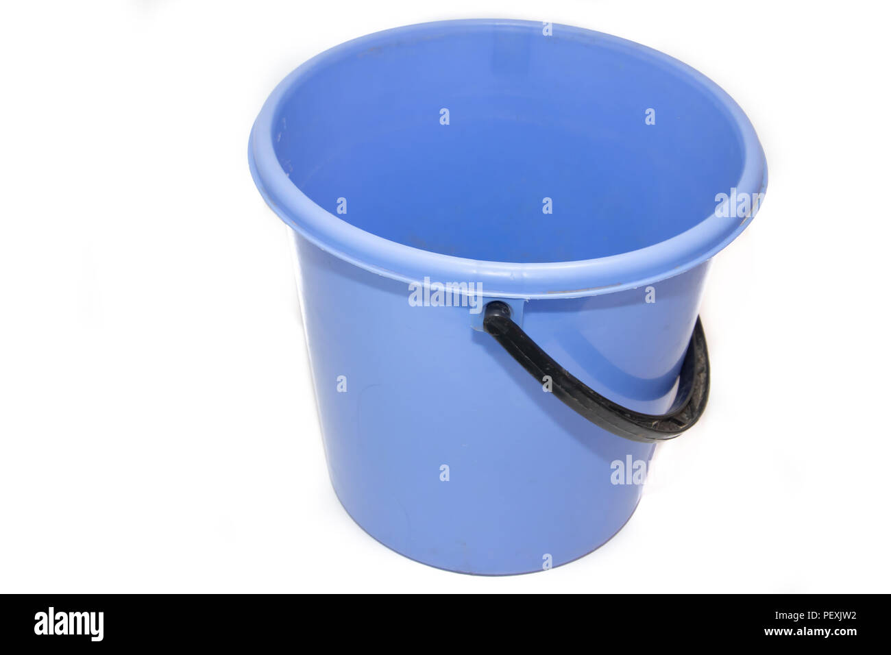 A bucket on a white background. Plastic blue bucket on a white