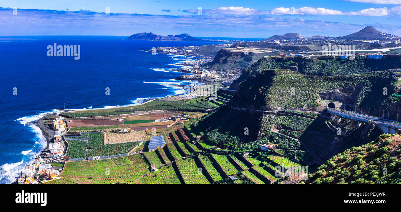 Incredible nature in Gran Canaria,view with mountains and sea,Spain. Stock Photo