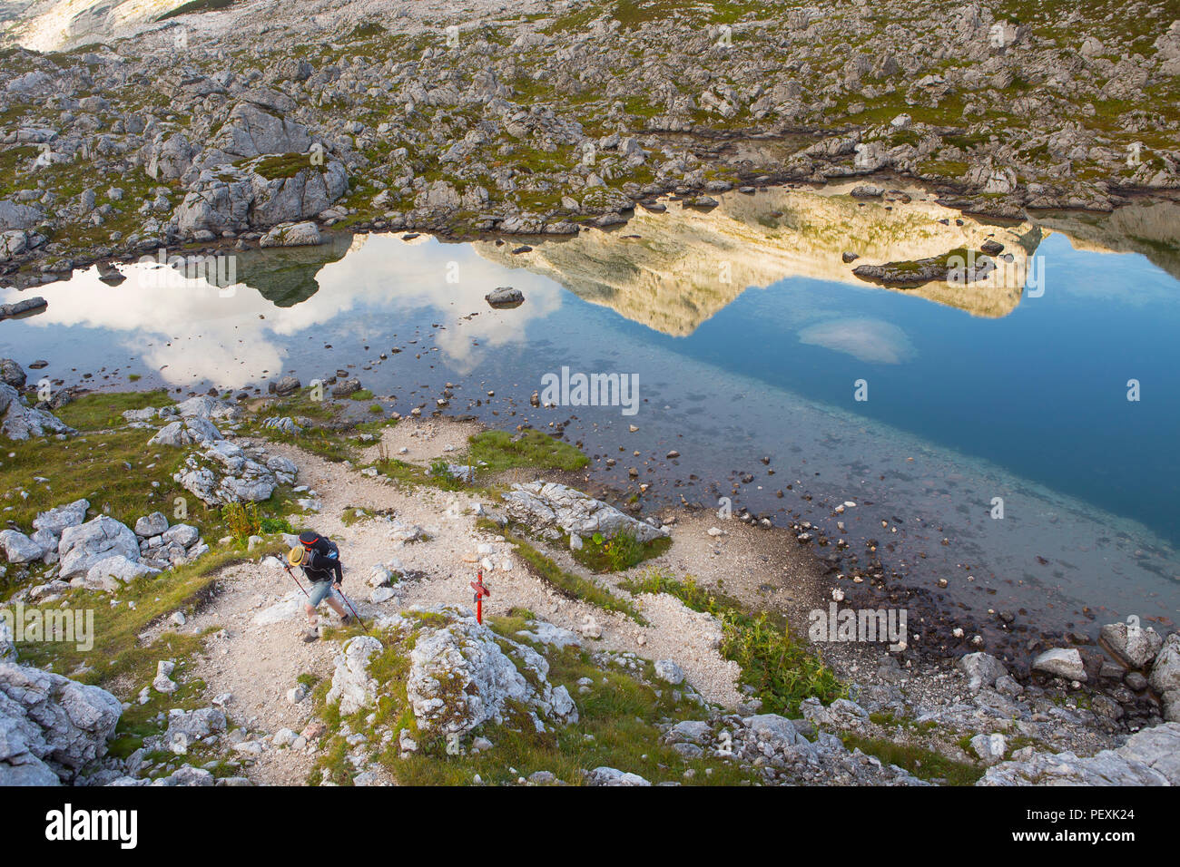 Hiker in Valley of the Seven lakes, Triglav National Park, Slovenia Stock Photo