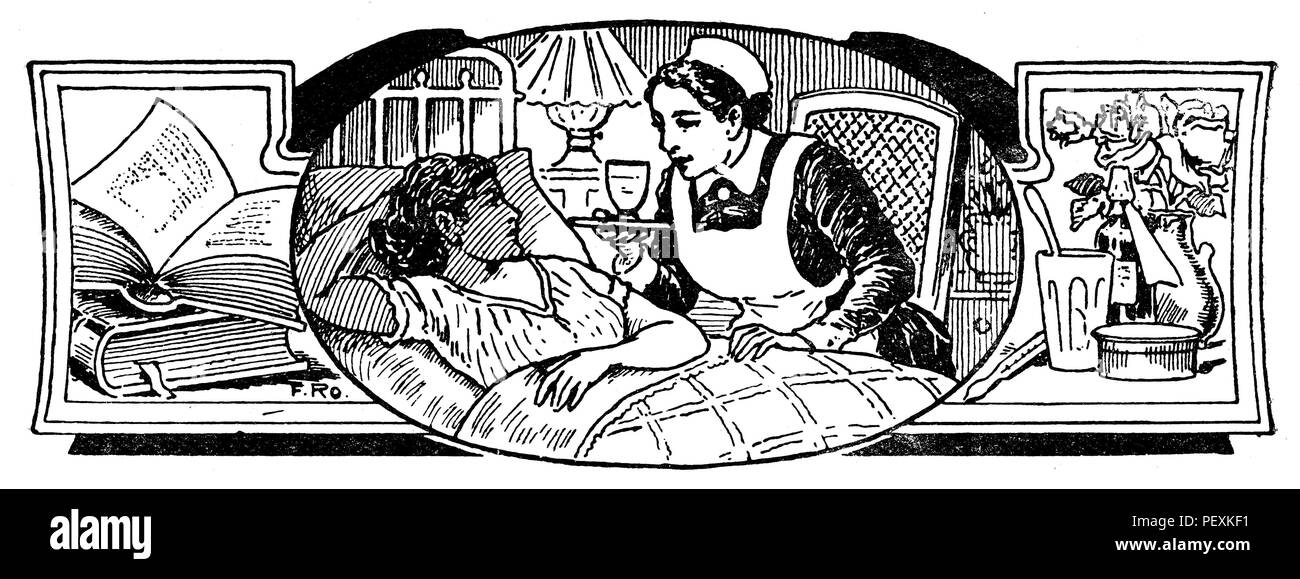 Nurse at the bed of a sick person, F Ro Stock Photo