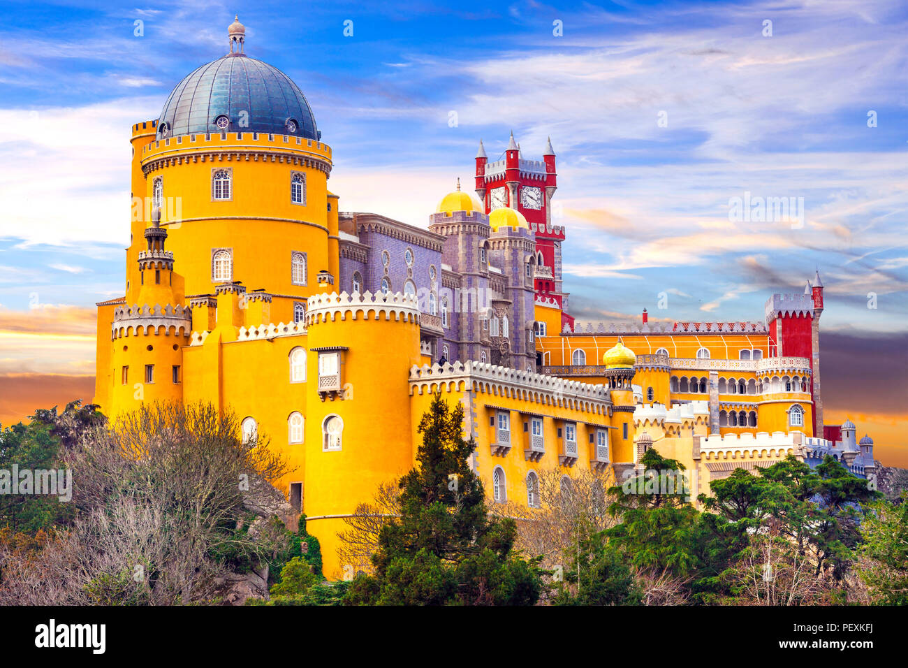 Impressive Pena Palace in Sintra ,near Lisbona,Portugal. Stock Photo