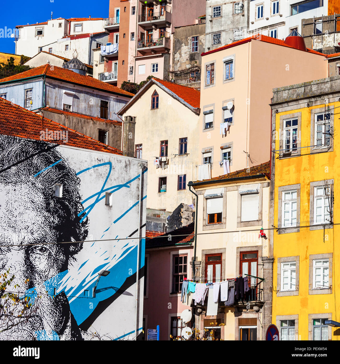 Traditional colorful houses in Oporto,Portugal. Stock Photo