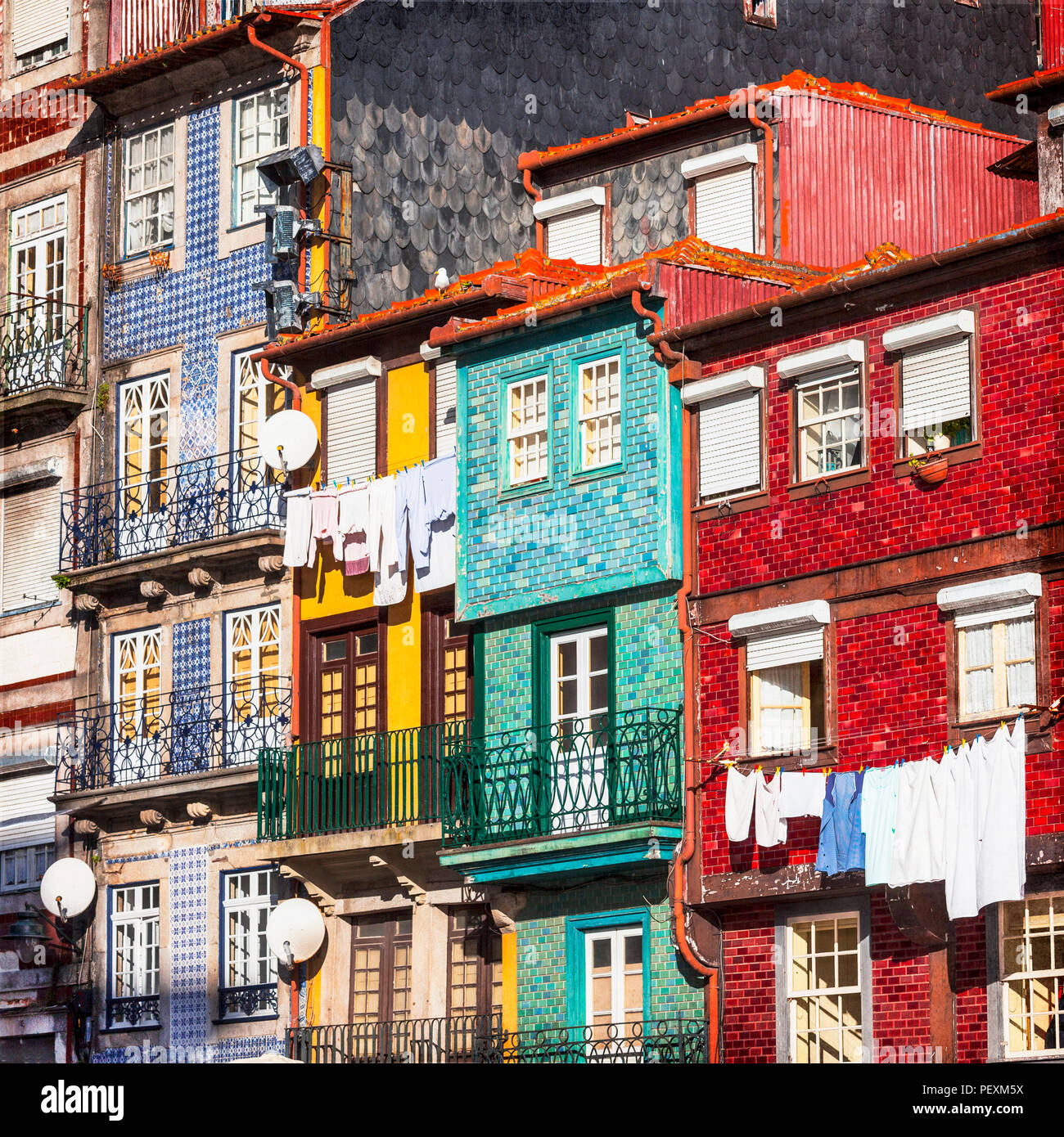 Traditional colrful houses in Oporto town,Portugal. Stock Photo