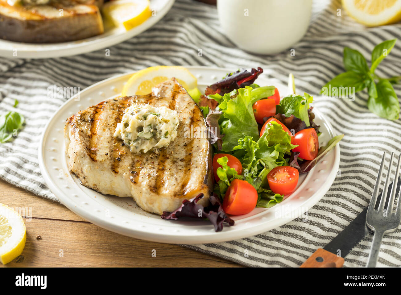 Organic Grilled Swordfish Steak With A Side Salad Stock Photo Alamy organic-grilled-swordfish-steak-with-a-side-salad-stock-photo-alamy